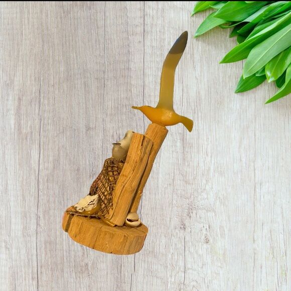 Seagulls Sculpture Wood Base & Sea Shells Vintage Made in the USA - Picture 4 of 10